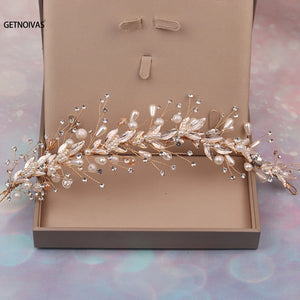 Bridal Headband Rhinestone Pearl Hair Headdress Flower Wreath