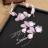 Butterfly Bridal Headband Pearl Earrings Hair Headdress Flower Wreath