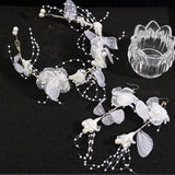 Butterfly Bridal Headband Pearl Earrings Hair Headdress Flower Wreath