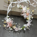 Boho Pearl Crown Floral Headband Beach Wedding Wreath