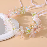 Boho Pearl Crown Floral Headband Beach Wedding Wreath