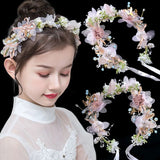 Boho Pearl Crown Floral Headband Beach Wedding Wreath