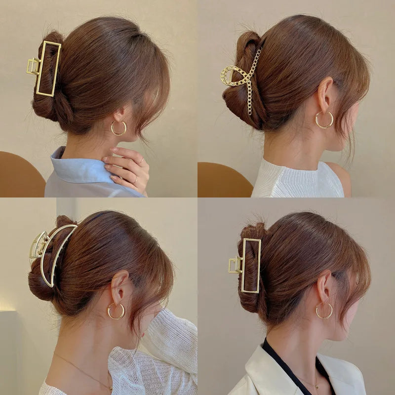 Geometric Metal Hair Clips for Women - Vintage Hollow Hairpin Barrette