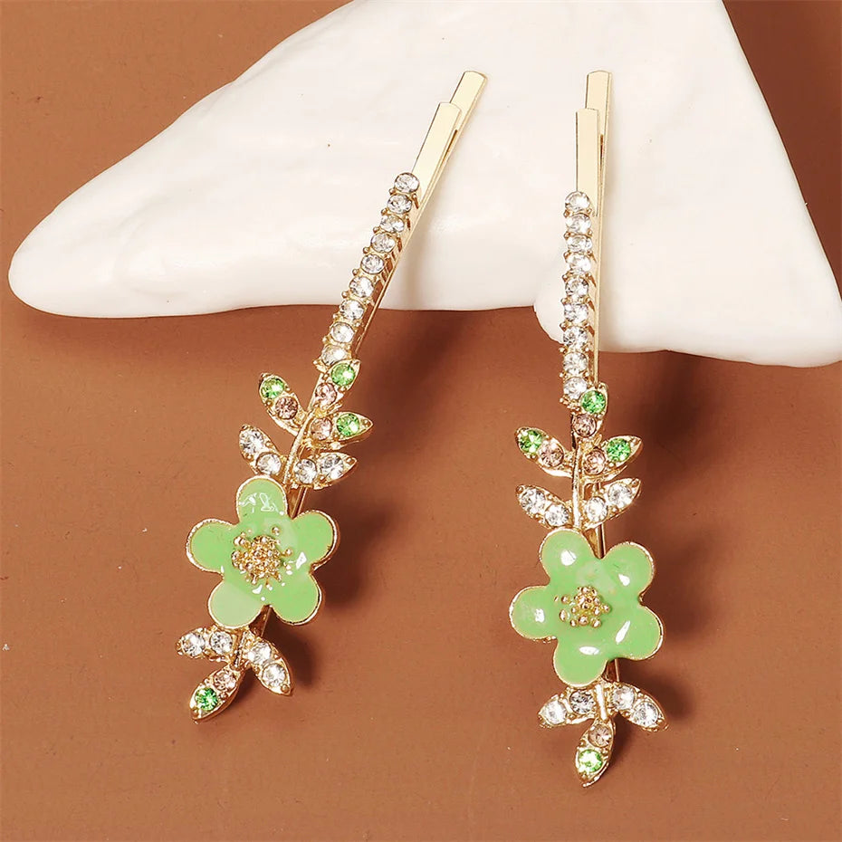 Rhinestone Flower Hair Clips Spring Hair Accessories Girls Woman Hairpins
