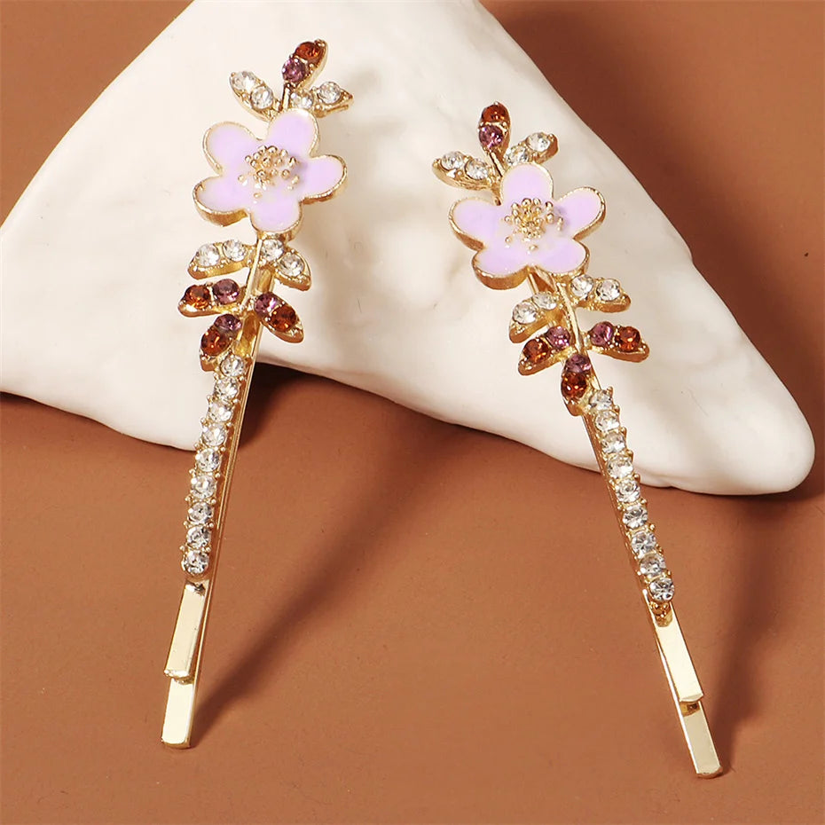 Rhinestone Flower Hair Clips Spring Hair Accessories Girls Woman Hairpins