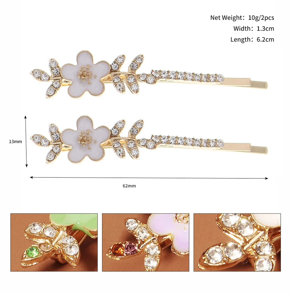 Rhinestone Flower Hair Clips Spring Hair Accessories Girls Woman Hairpins