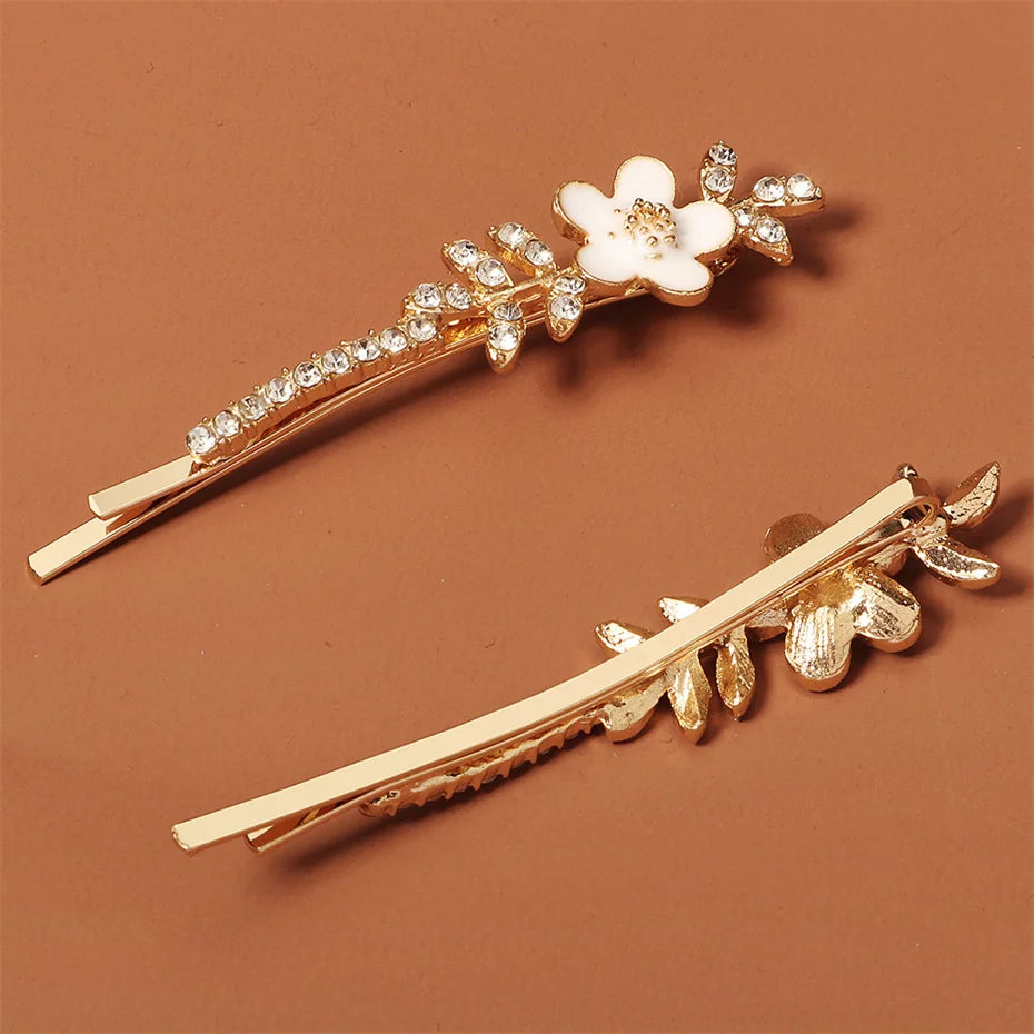 Rhinestone Flower Hair Clips Spring Hair Accessories Girls Woman Hairpins