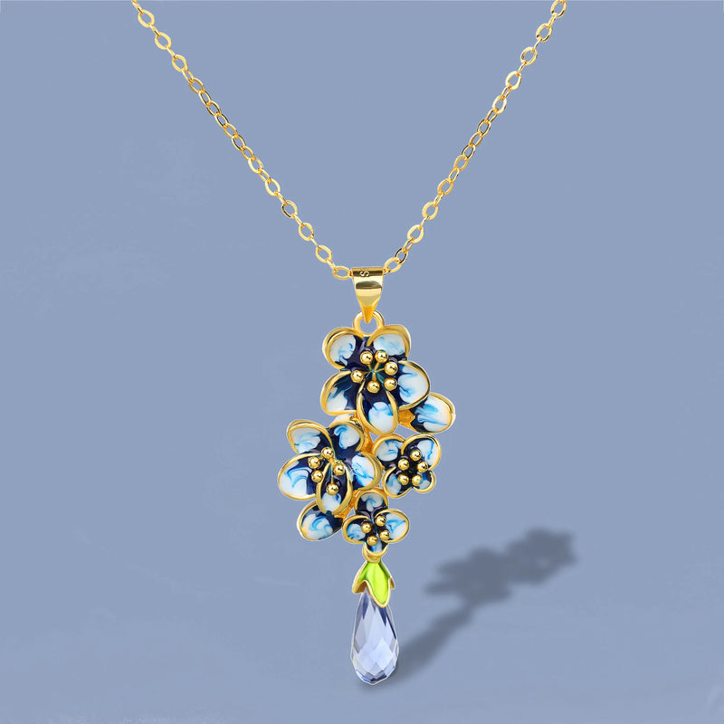 Golden Flower Pendant Enamel Women's Necklace Sweater Chain