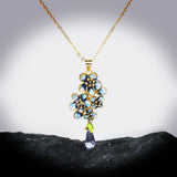 Golden Flower Pendant Enamel Women's Necklace Sweater Chain
