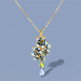 Golden Flower Pendant Enamel Women's Necklace Sweater Chain