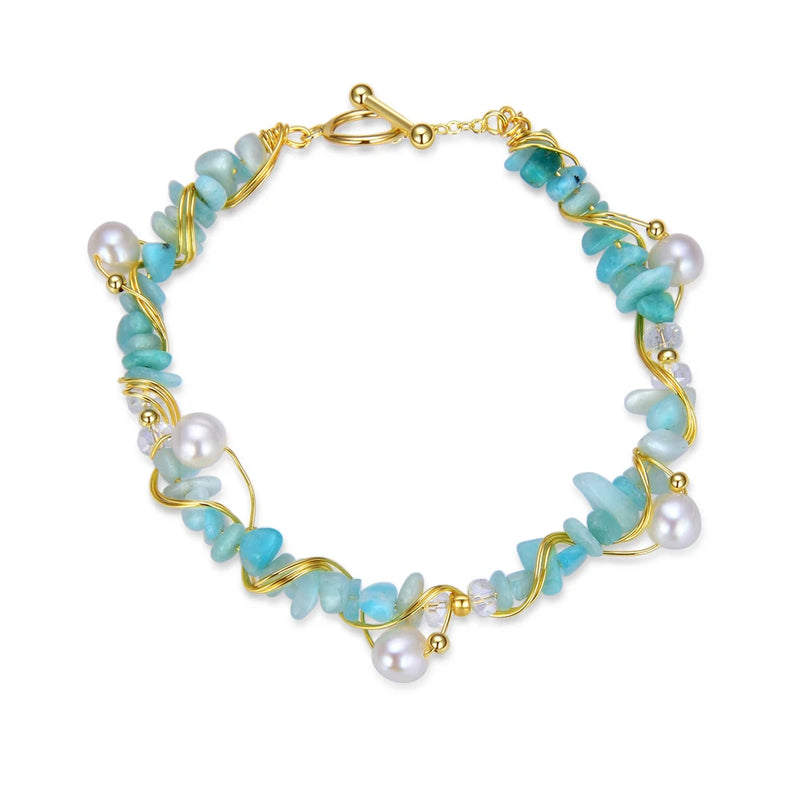 Gold-Plated Freshwater Pearl Chain Jewelry Necklace Gift for Women