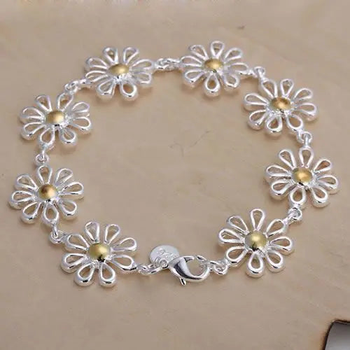 Delicate Silver Women's Charm Bracelet - Chrysanthemum