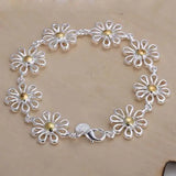 Delicate Silver Women's Charm Bracelet - Chrysanthemum