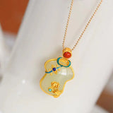 Hetian Jade Cheongsam Pendant Double Layer Necklace