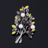 Gravel Beaded Pearl Brooch Pin Tree Flower Enamel Brooch for Women