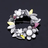 Gravel Beaded Pearl Brooch Pin Tree Flower Enamel Brooch for Women