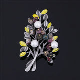 Gravel Beaded Pearl Brooch Pin Tree Flower Enamel Brooch for Women