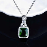 Emerald Gemstone Diamond Pendant Necklace 18K Silver Jewelry