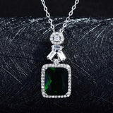 Emerald Gemstone Diamond Pendant Necklace 18K Silver Jewelry