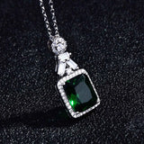 Emerald Gemstone Diamond Pendant Necklace 18K Silver Jewelry