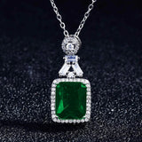 Emerald Gemstone Diamond Pendant Necklace 18K Silver Jewelry