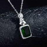 Emerald Gemstone Diamond Pendant Necklace 18K Silver Jewelry
