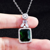 Emerald Gemstone Diamond Pendant Necklace 18K Silver Jewelry