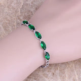 Green CZ Silver Plated Chain Bracelet 7 inch