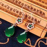 Green Jade Agate Emerald Gemstones Diamonds Drop Earrings 18k Rose Filled