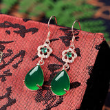 Green Jade Agate Emerald Gemstones Diamonds Drop Earrings 18k Rose Filled