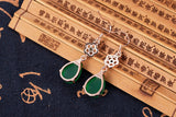 Green Jade Agate Emerald Gemstones Diamonds Drop Earrings 18k Rose Filled