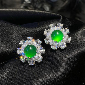 Green Jade Emerald Agate Stud Earrings 18k Silver Fine Jewellery