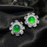 Green Jade Emerald Agate Stud Earrings 18k Silver Fine Jewellery