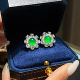 Green Jade Emerald Agate Stud Earrings 18k Silver Fine Jewellery