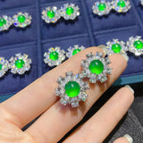Green Jade Emerald Agate Stud Earrings 18k Silver Fine Jewellery