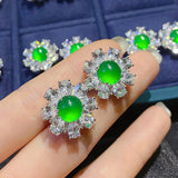 Green Jade Emerald Agate Stud Earrings 18k Silver Fine Jewellery