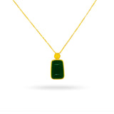 Green Stone Pendant Necklace 14K Square Jade Gemstone Necklace for Men and Women