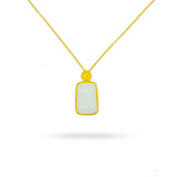 Green Stone Pendant Necklace 14K Square Jade Gemstone Necklace for Men and Women