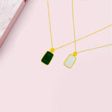 Green Stone Pendant Necklace 14K Square Jade Gemstone Necklace for Men and Women
