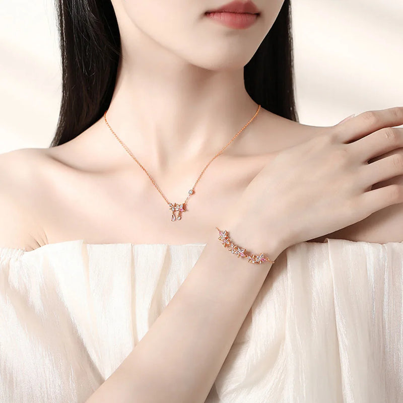 Rhinestone Flower Hand Chain Bracelet