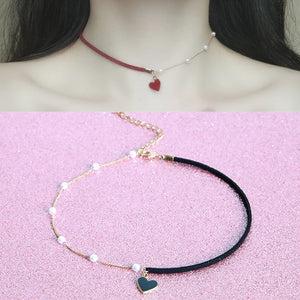 Heart Pendant Chocker Necklace Pearls Rope Chain Wedding Jewelry