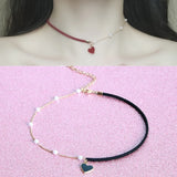 Heart Pendant Chocker Necklace Pearls Rope Chain Wedding Jewelry