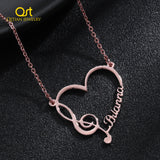 Musician Note Heart Pendant with Name Personalized Necklace