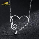 Musician Note Heart Pendant with Name Personalized Necklace