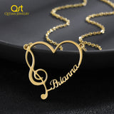 Musician Note Heart Pendant with Name Personalized Necklace