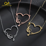 Musician Note Heart Pendant with Name Personalized Necklace