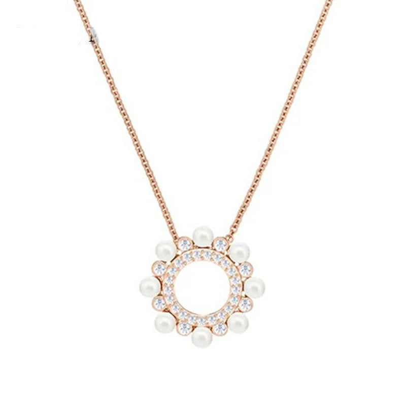 Pearl Necklace with Sun Flower Pendant