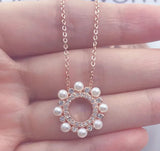 Pearl Necklace with Sun Flower Pendant