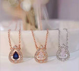 Heartbeat Crystal Pendant Necklace, Clavicle Chain with Water Drop Design
