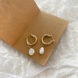 Pearl Pendant Earrings Freshwater Pearl Charm Hoop Earrings for Women